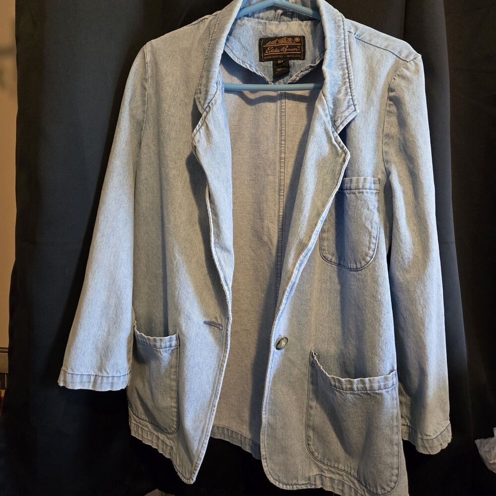 Vintage Eddie Bauer Jean Jacket Denim Blazer Womens Cotton Light Wash Med/P?